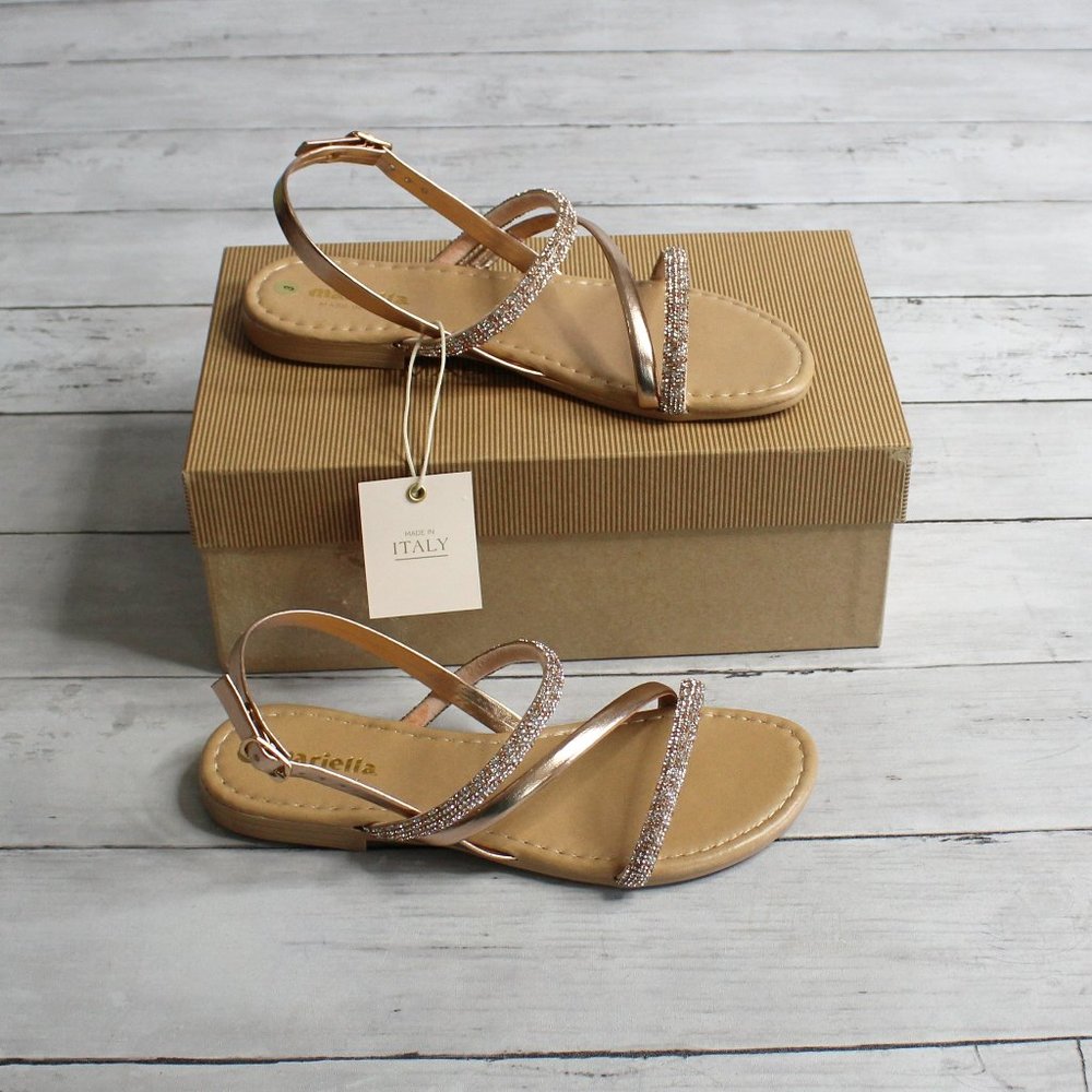 Mariella Italy Girl's Strappy Sandals Youth Size 3 Rose Gold Rhinestone